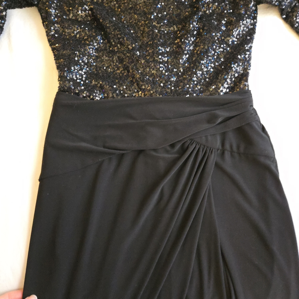 Lauren Ralph Lauren Black Sequin Cocktail Dress Long Sleeve Evening MI3 - Picture 7 of 13